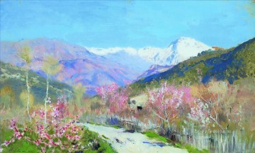 150の主題の芸術作品 Painting - イタリアの春 1890 アイザック レヴィタン 山の風景